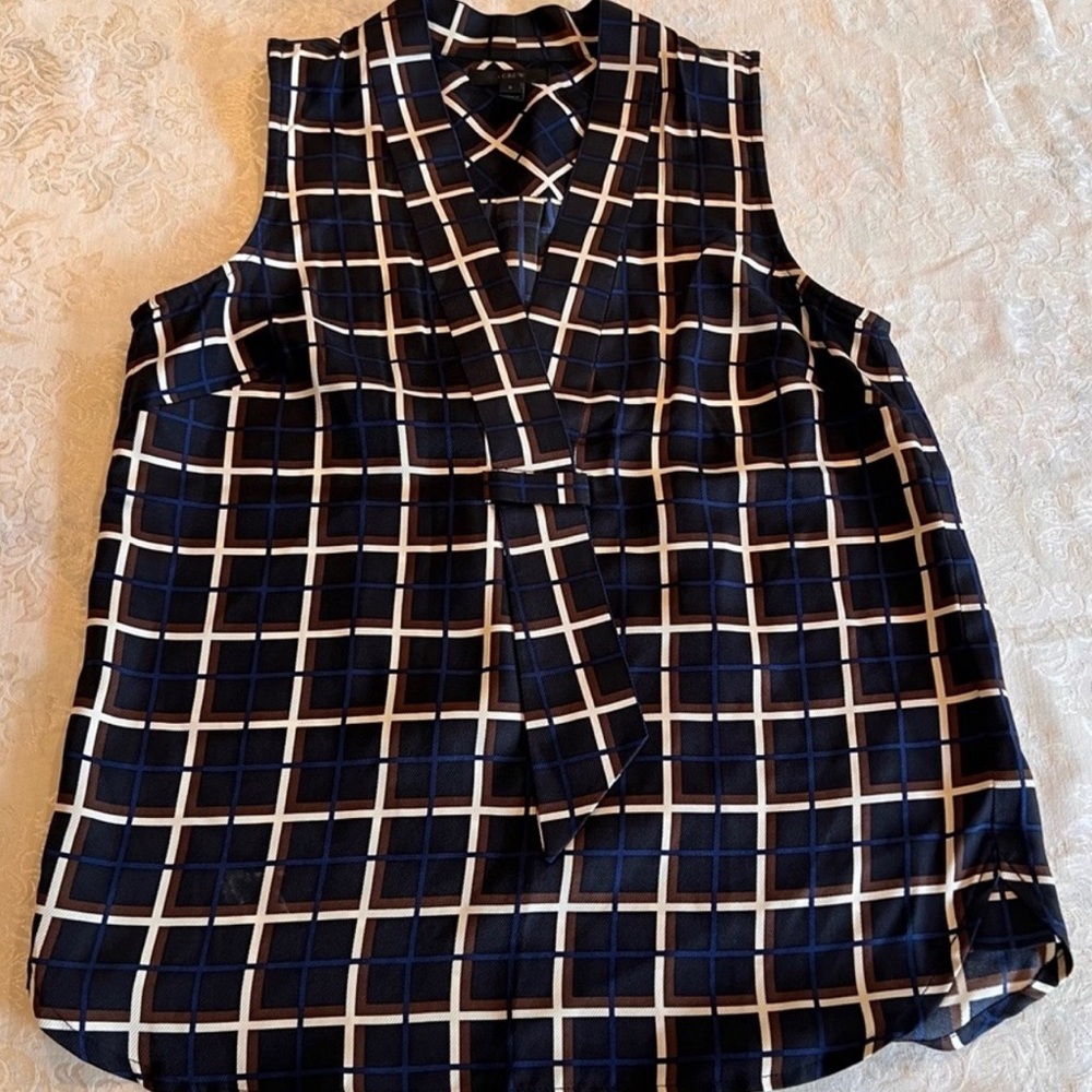 J. Crew Geometric Plaid Blouse in Navy and Brown